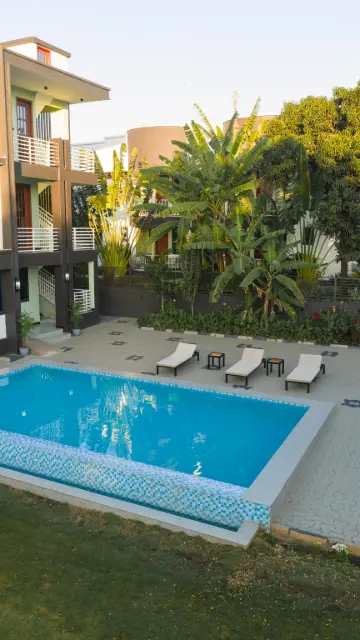 Olkerian Lavish Apartments and the pool from the air